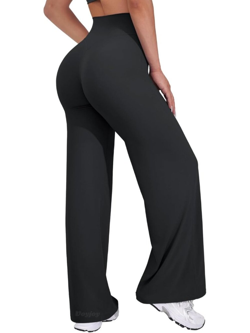 Women's Black High Waist Stretch Casual Straight Bottoms Wide Leggings